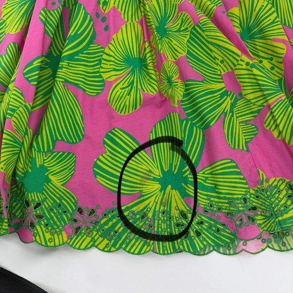 LILLY PULITZER Ingrid Vtg White Label Floral Pleated Skirt Eyelet Hem Size 8 - Picture 9 of 11